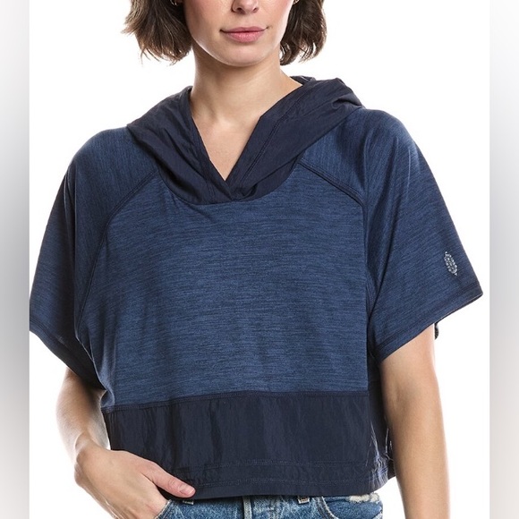 Free People Dark Blue Color Block “On The Move” Hoodie - Size Medium - Picture 2 of 5